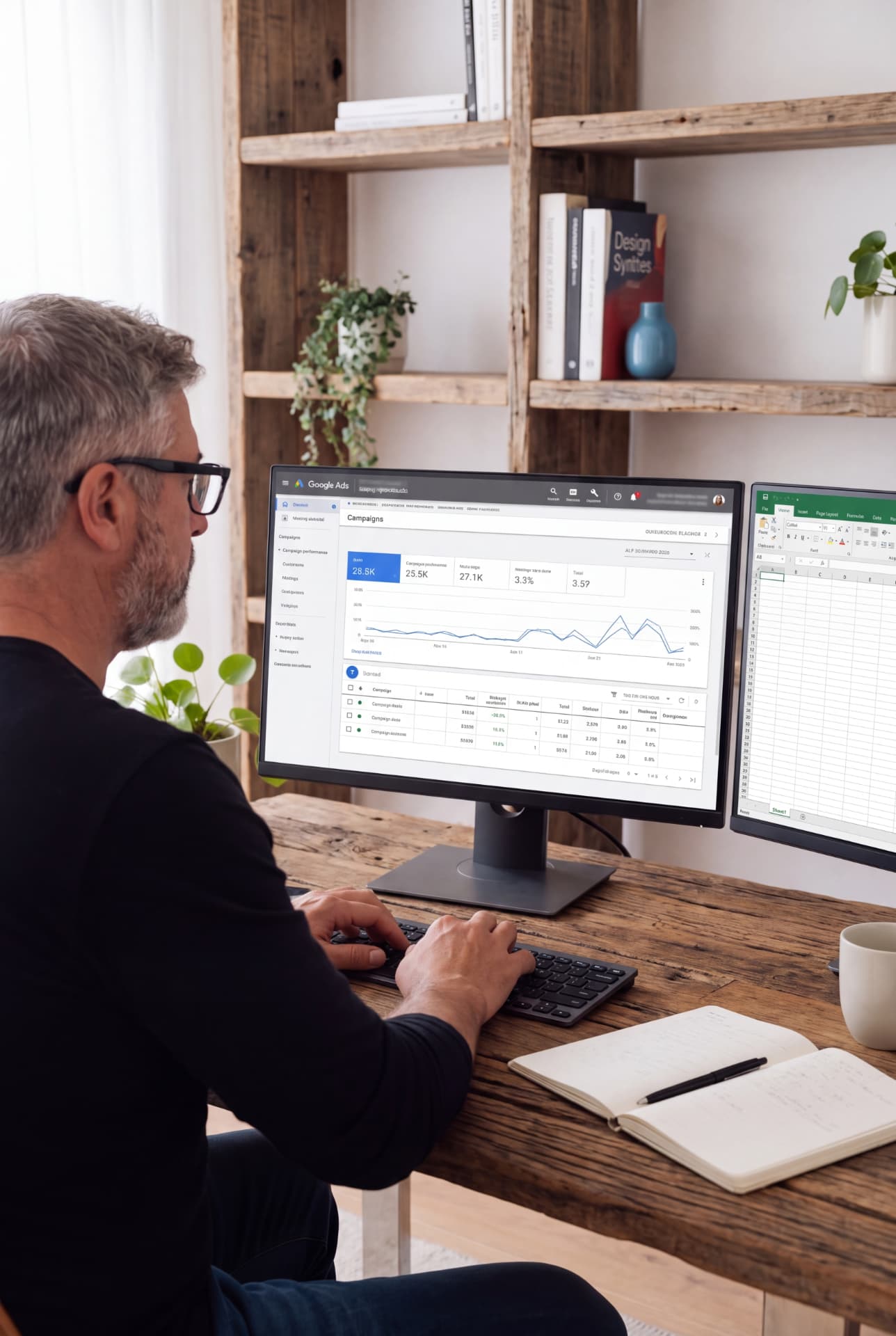 Steve Teneriello reviewing a Google Ads account at his desk